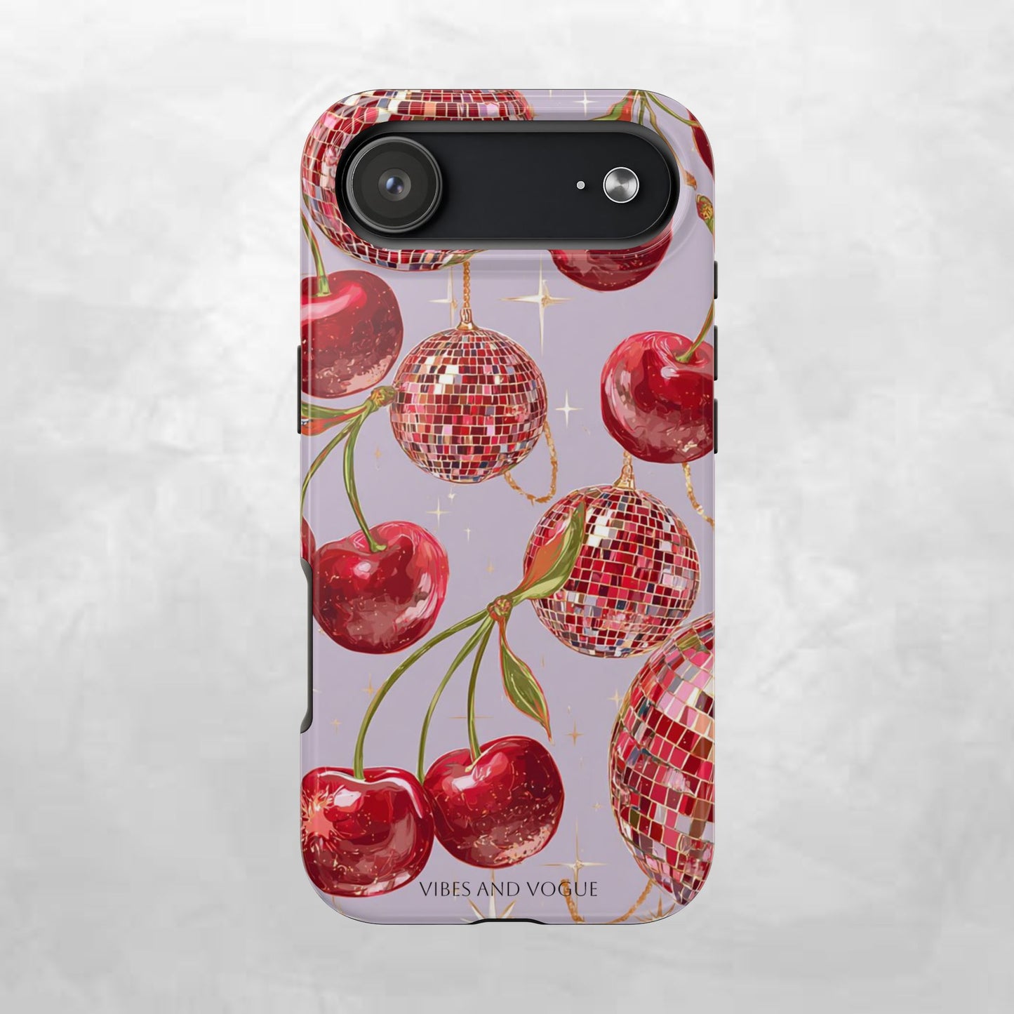 Disco Cherry Tough Phone Case — Retro Sparkle iPhone Protection