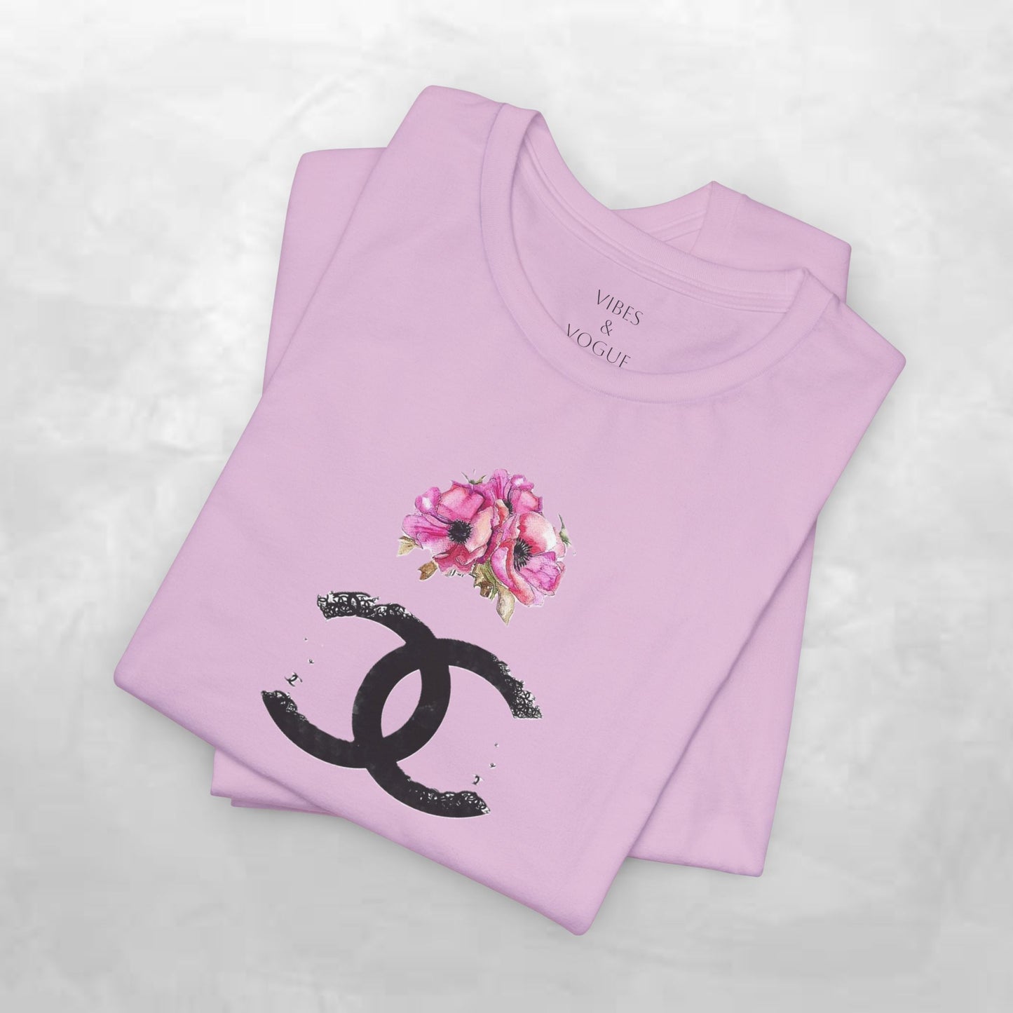 Chic Floral Logo Tee | Stylish Unisex Jersey Short Sleeve T-Shirt, Fashion Tee, Luxury Aesthetic, Gift for Her, Casual Wear, Trendy Apparel