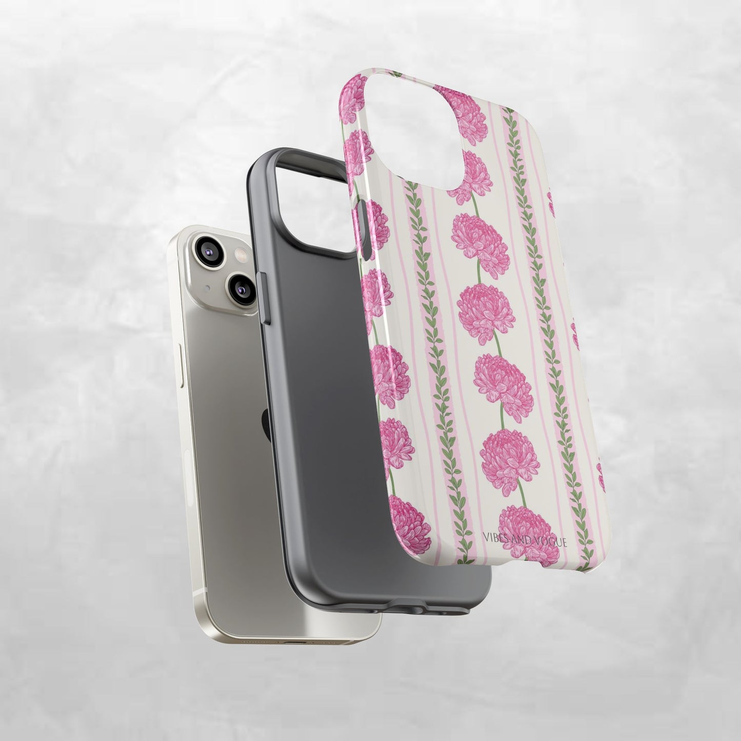 Floral Carnation Phone Case — Pink Vintage Stripe Tough Case