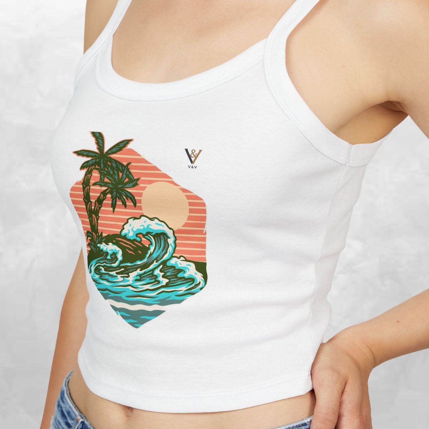 Tropical Waves Spaghetti Strap Tank Top - Beach Vibes Summer Apparel