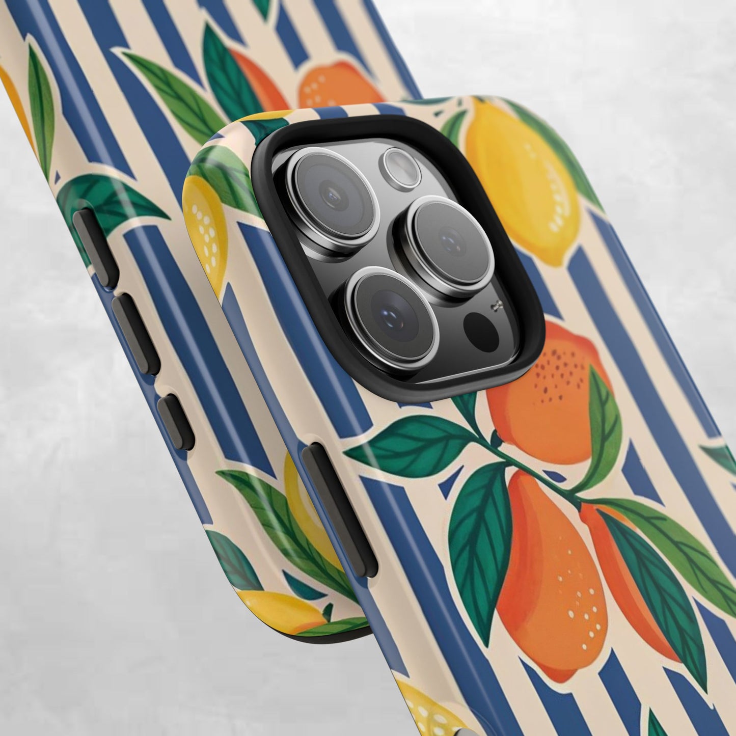 Lemon & Orange Stripe Tough Phone Case — Vibrant Citrus Pattern Protective Cover