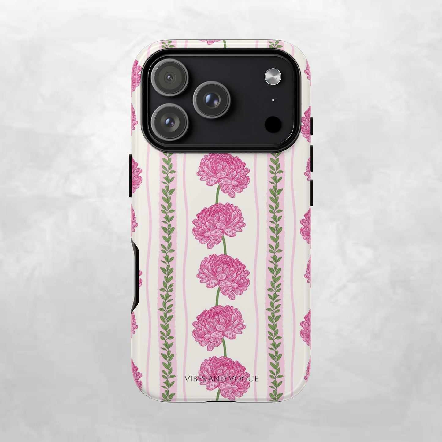 Floral Carnation Phone Case — Pink Vintage Stripe Tough Case