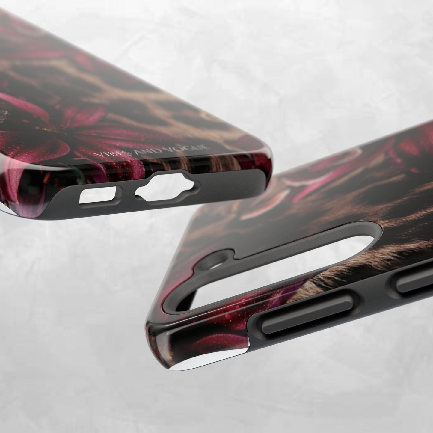 Leopard Bloom Tough Phone Case — Burgundy Floral Protective Cover