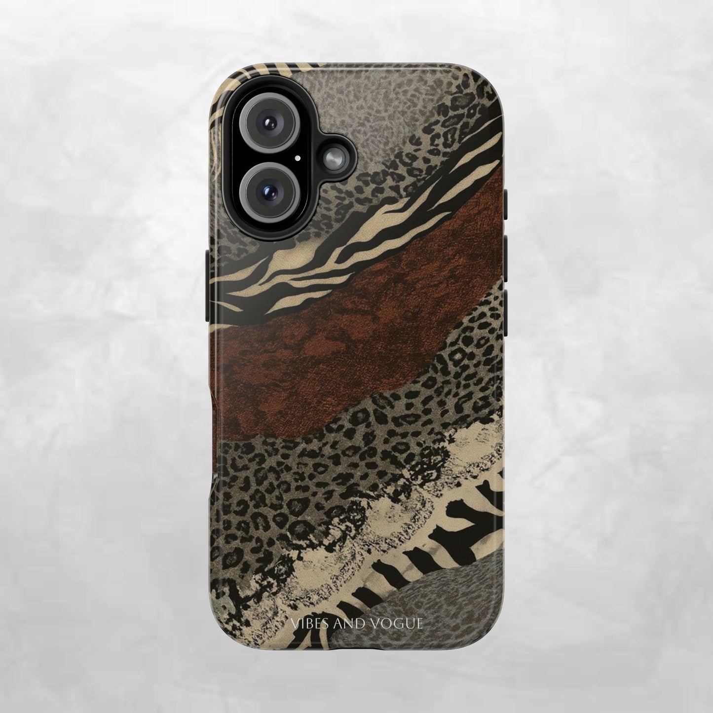 Safari Patchwork Tough Phone Case — Brown Leopard & Zebra Animal Print