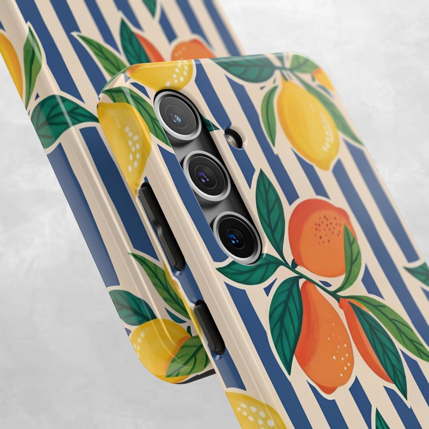 Lemon & Orange Stripe Tough Phone Case — Vibrant Citrus Pattern Protective Cover