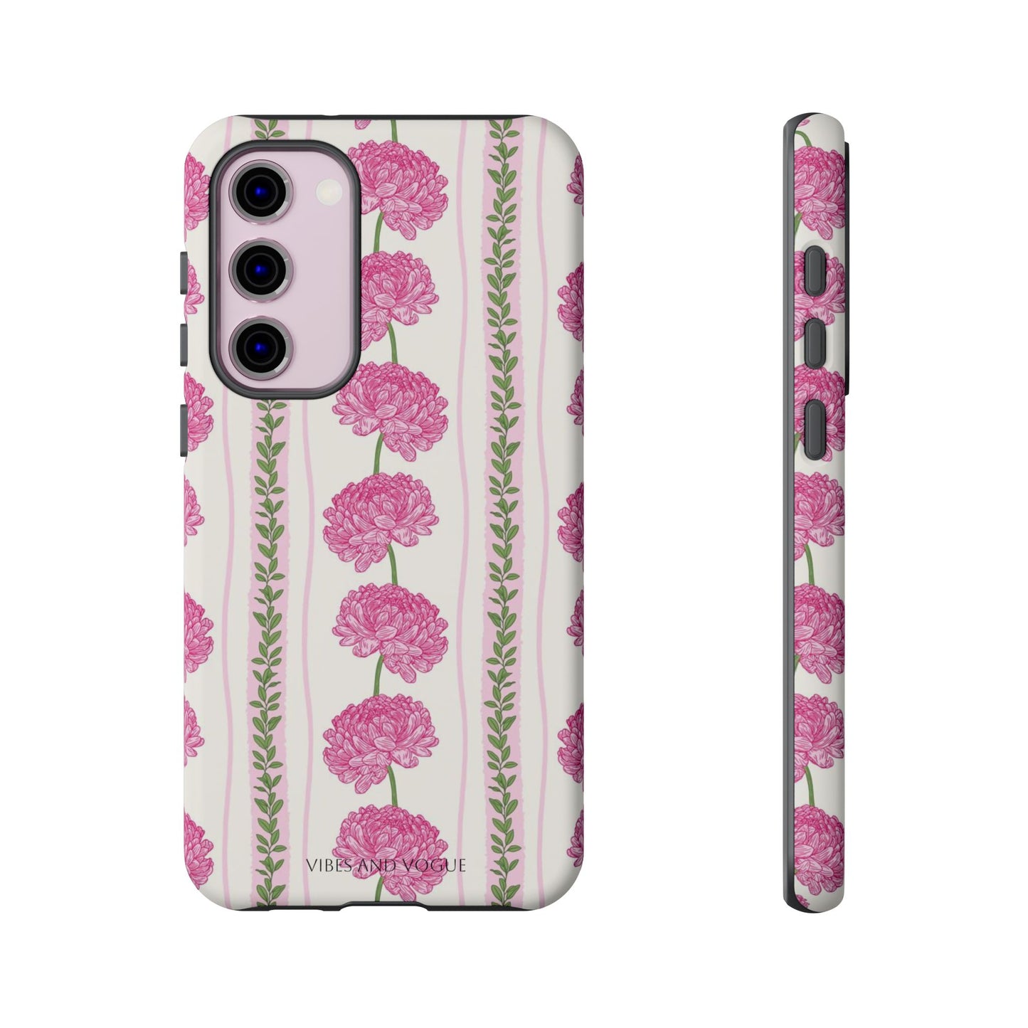 Floral Carnation Phone Case — Pink Vintage Stripe Tough Case