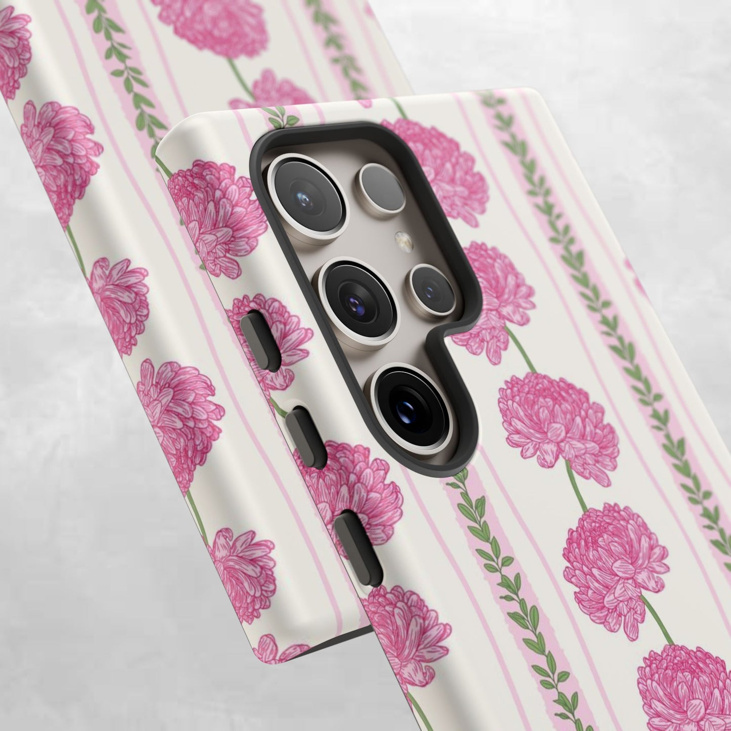 Floral Carnation Phone Case — Pink Vintage Stripe Tough Case