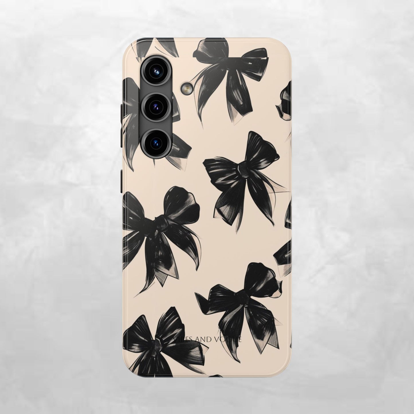 Tough Phone Case — Black Bow Pattern on Nude Background
