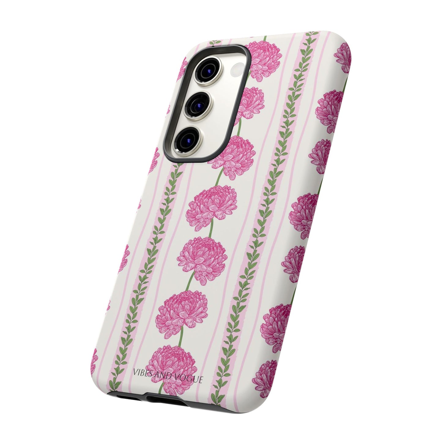 Floral Carnation Phone Case — Pink Vintage Stripe Tough Case