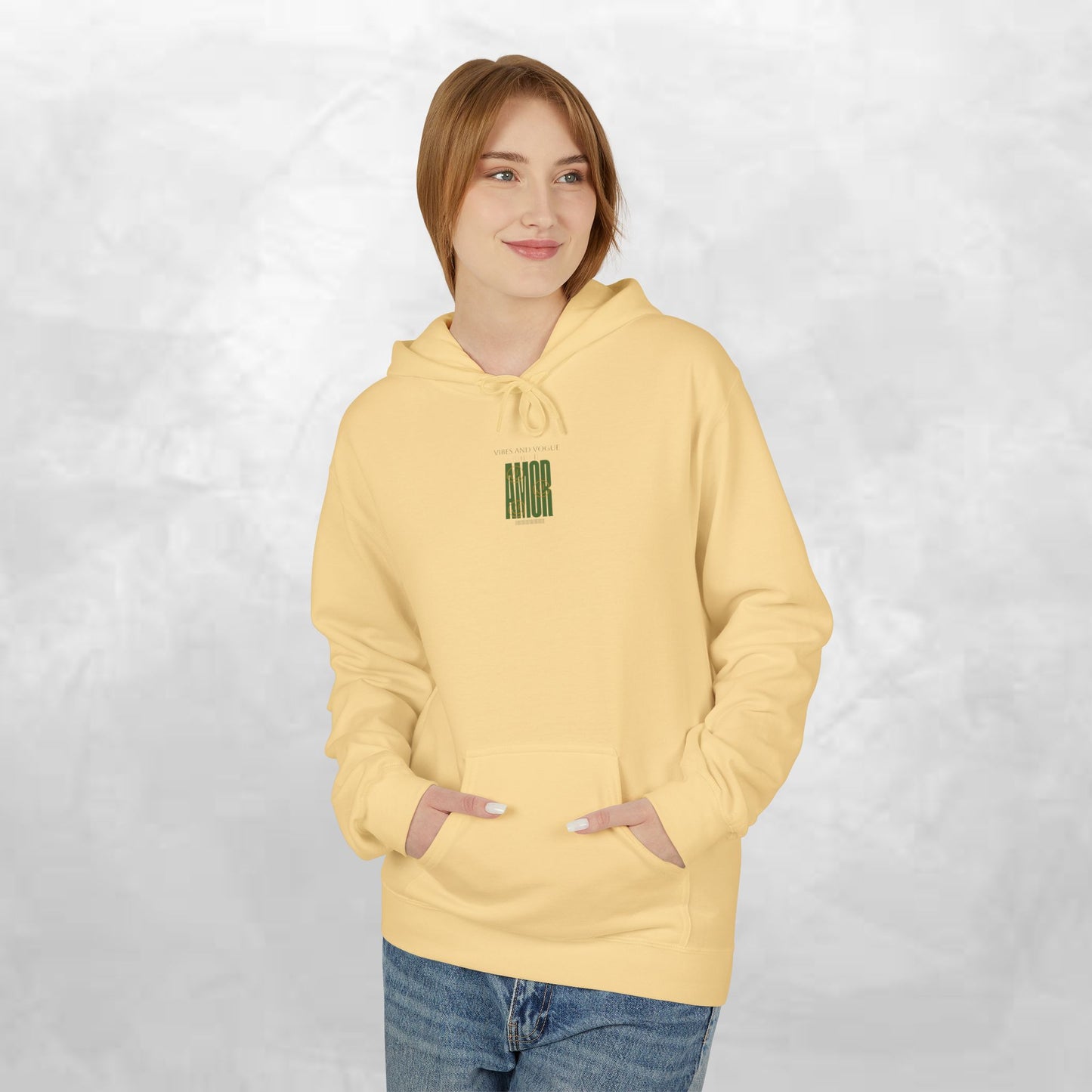 Amor Graphic Hoodie — Green Vintage Script Love Design