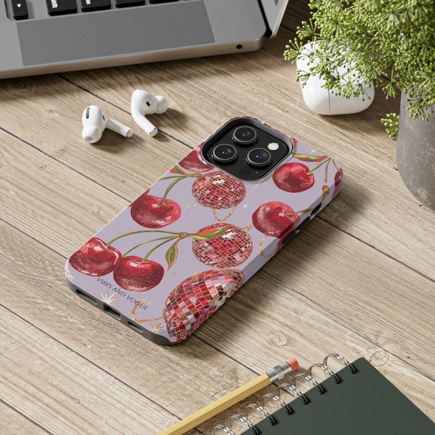 Disco Cherry Tough Phone Case — Retro Sparkle iPhone Protection