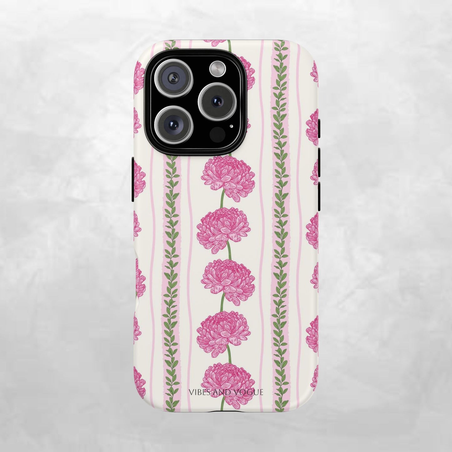 Floral Carnation Phone Case — Pink Vintage Stripe Tough Case