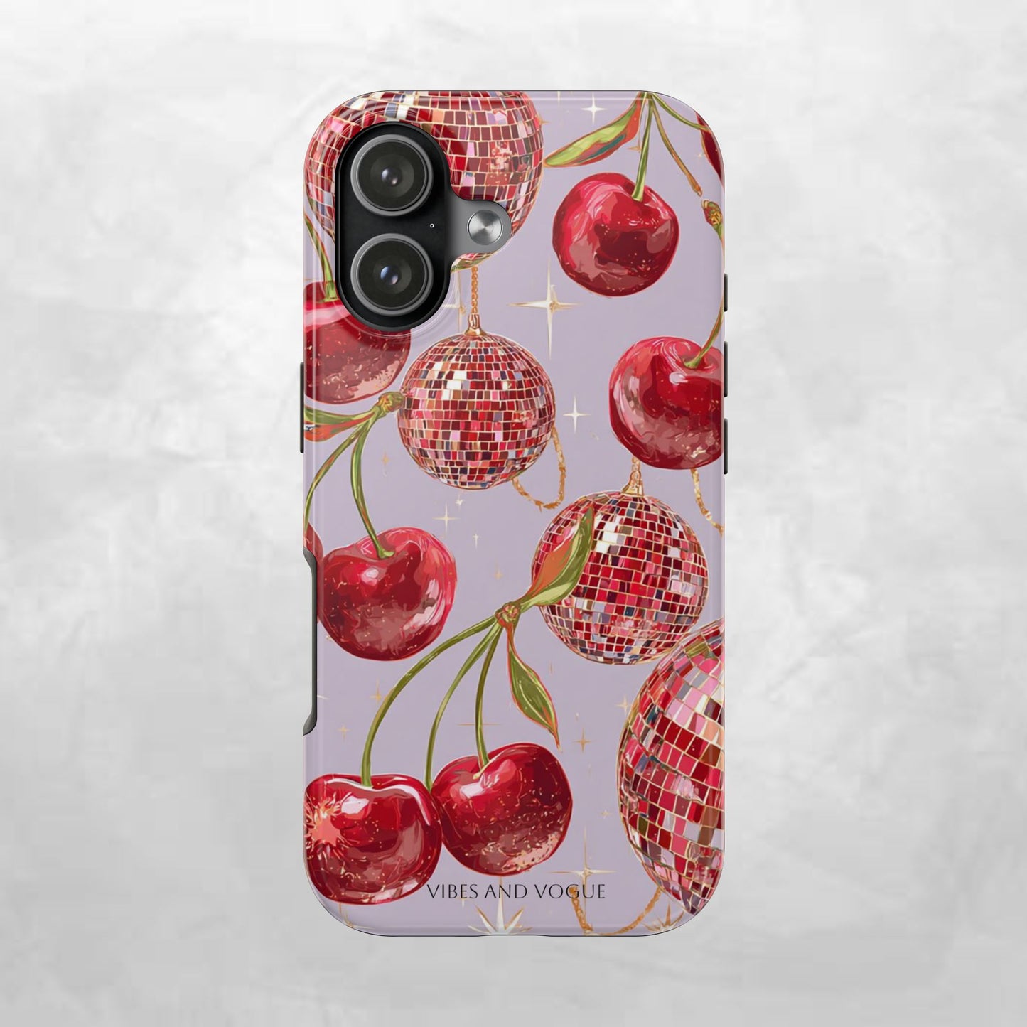 Disco Cherry Tough Phone Case — Retro Sparkle iPhone Protection