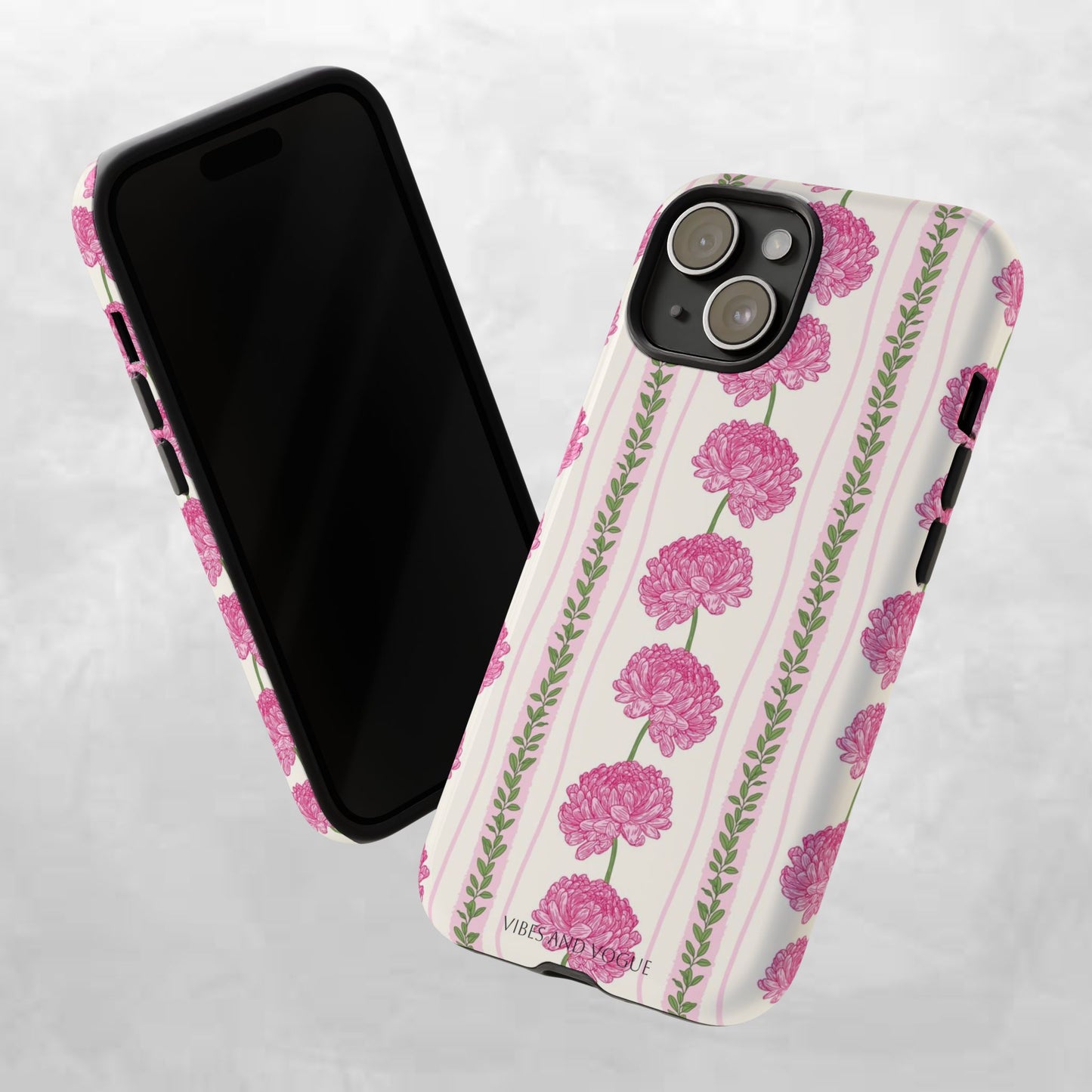 Floral Carnation Phone Case — Pink Vintage Stripe Tough Case