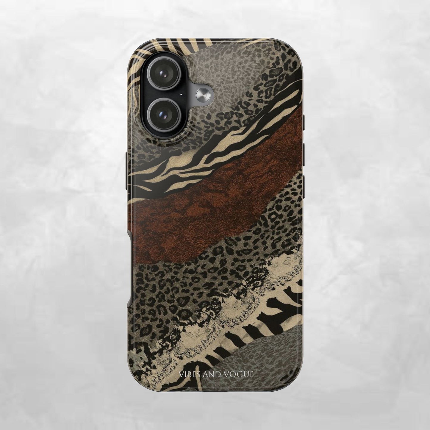 Safari Patchwork Tough Phone Case — Brown Leopard & Zebra Animal Print