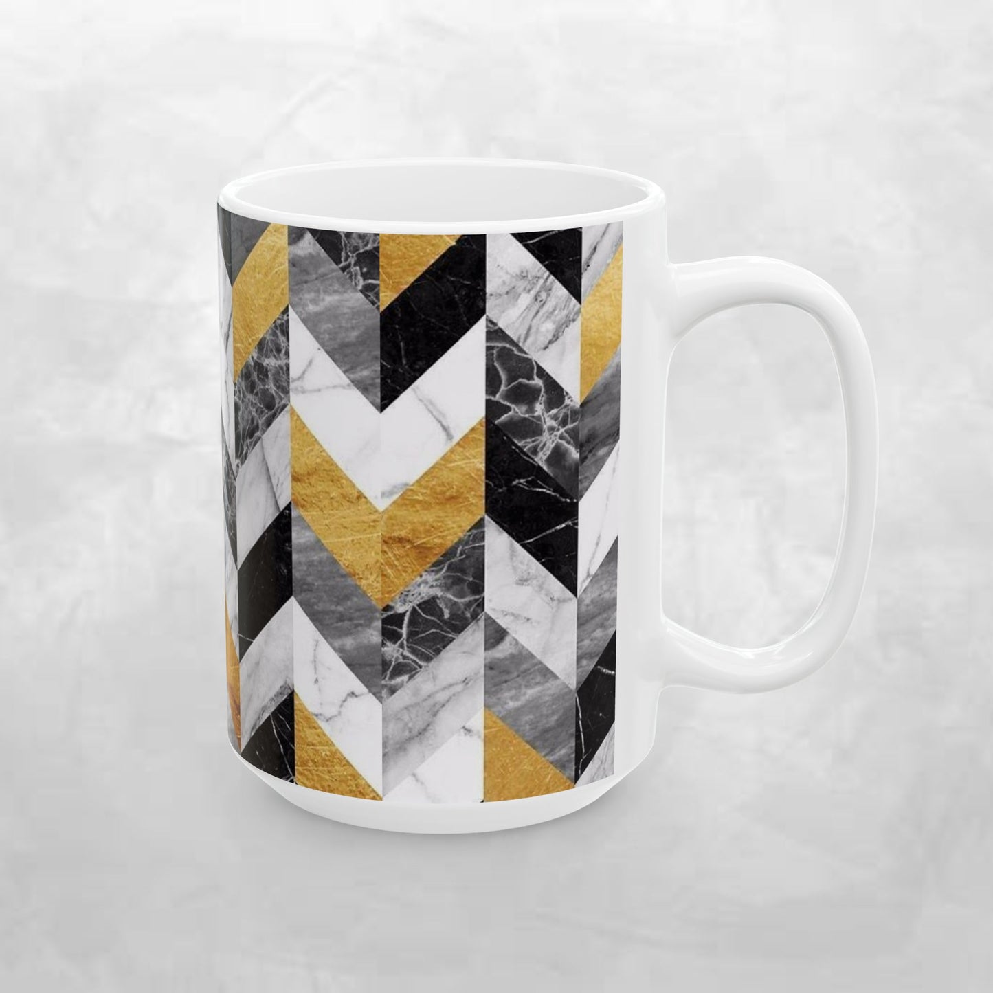 Luxurious Chevron Ceramic Mug - Marble & Gold Design (11oz, 15oz)
