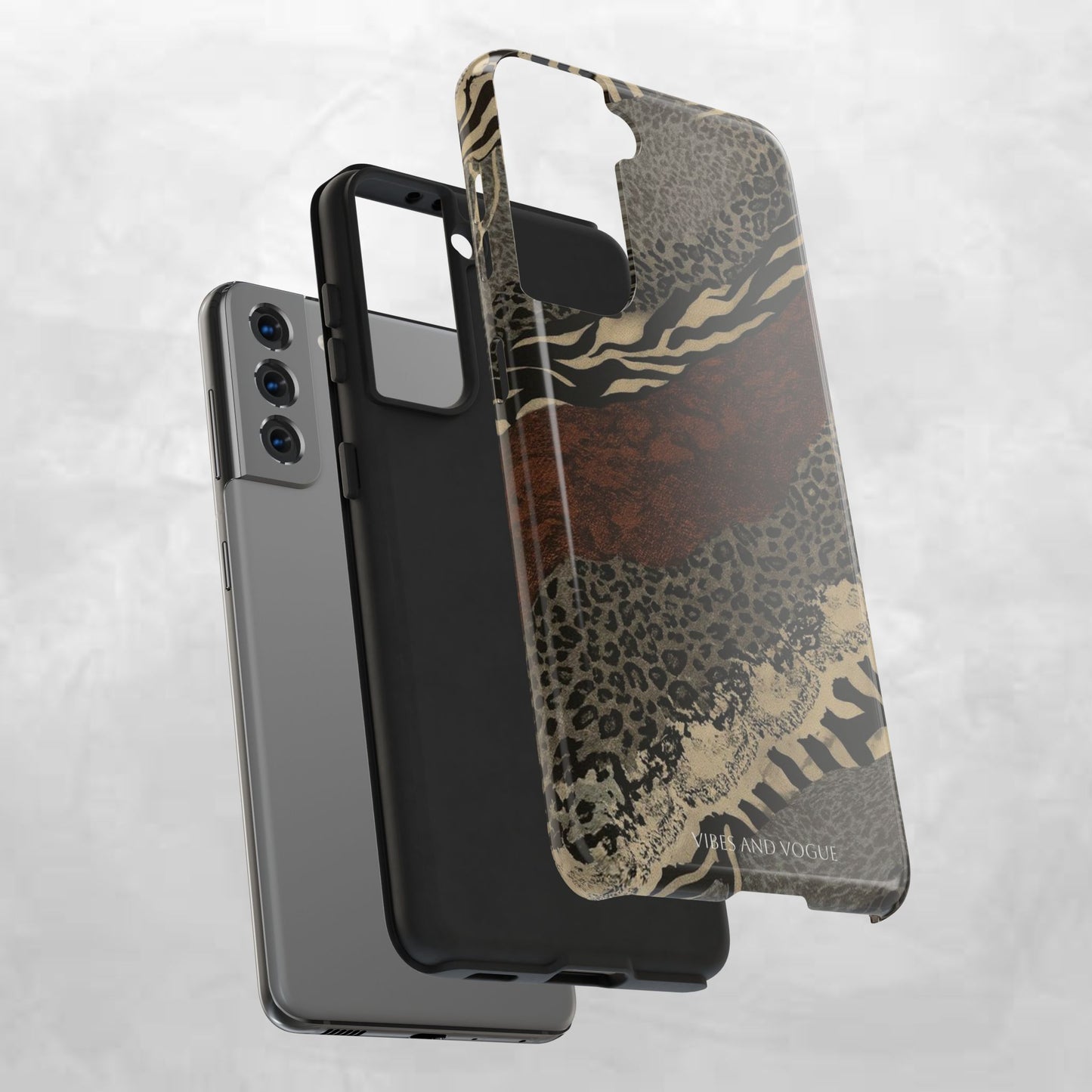 Safari Patchwork Tough Phone Case — Brown Leopard & Zebra Animal Print