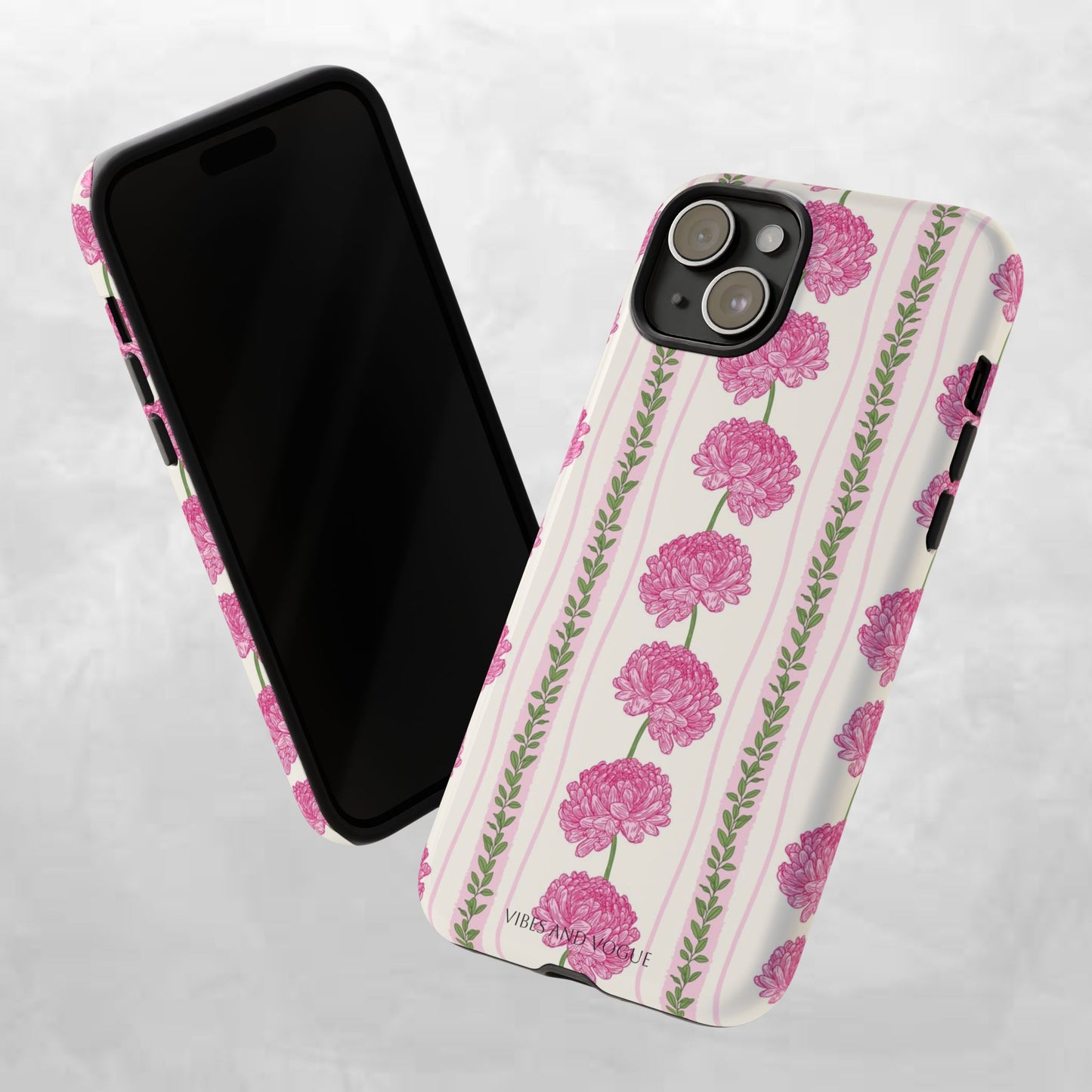 Floral Carnation Phone Case — Pink Vintage Stripe Tough Case