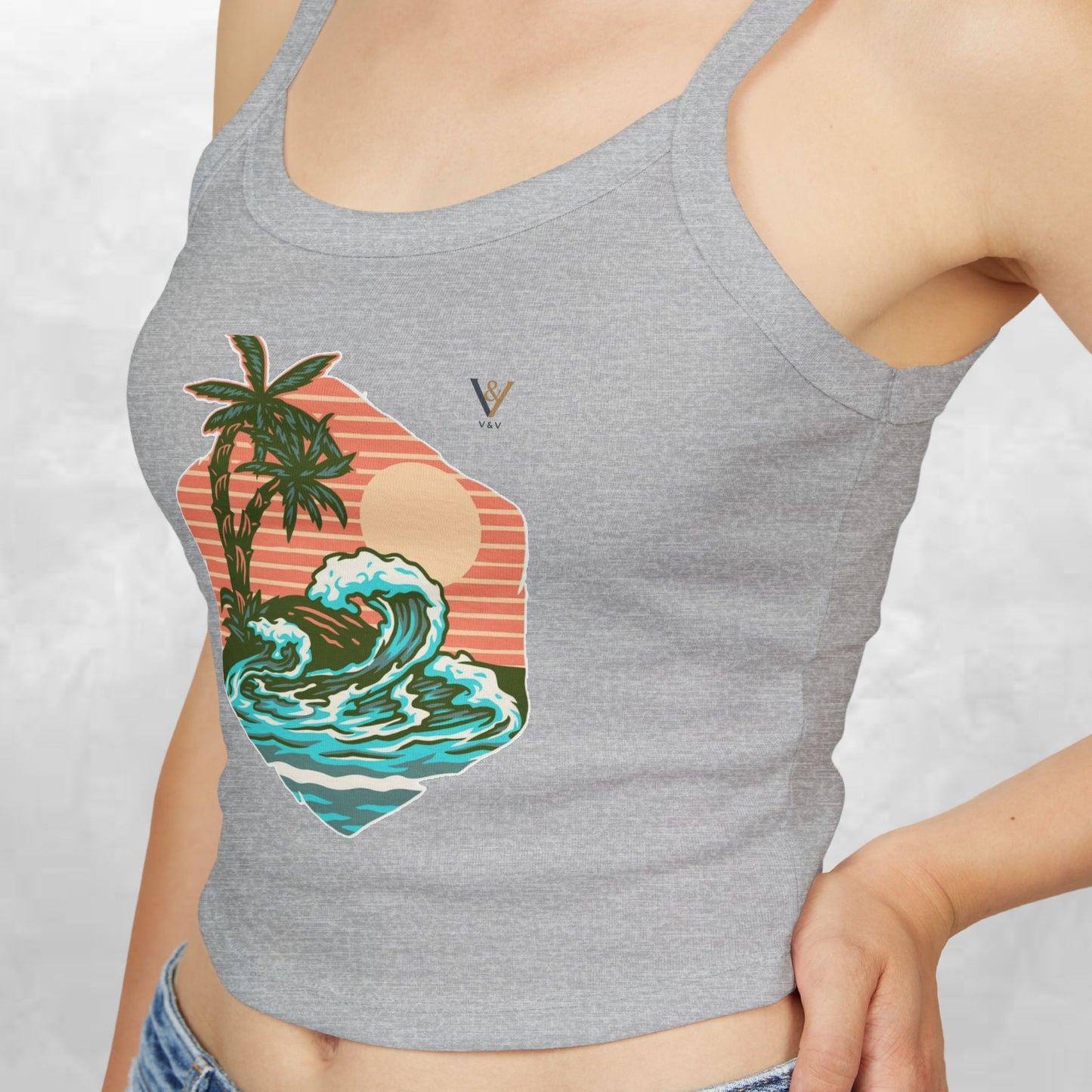 Tropical Waves Spaghetti Strap Tank Top - Beach Vibes Summer Apparel