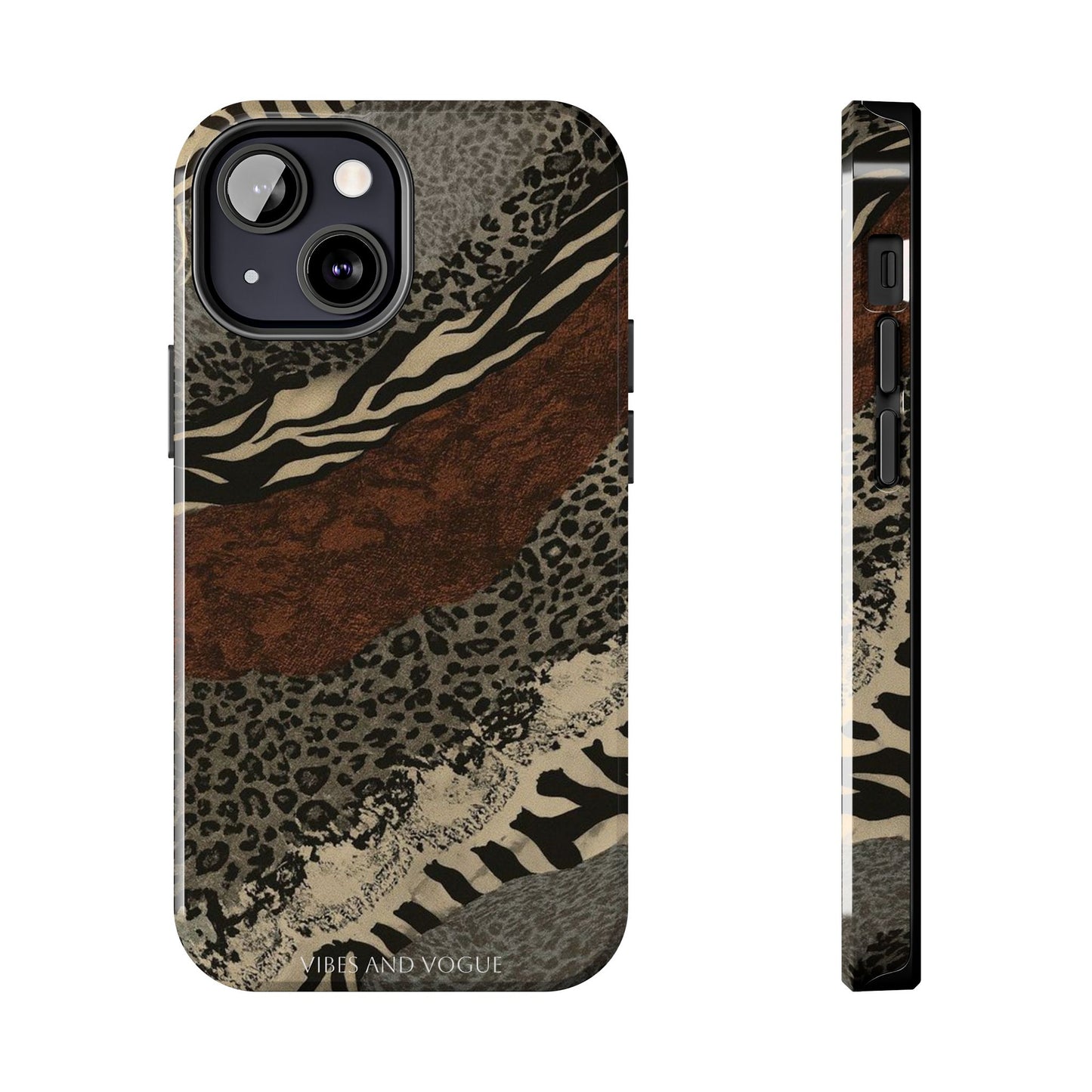 Safari Patchwork Tough Phone Case — Brown Leopard & Zebra Animal Print
