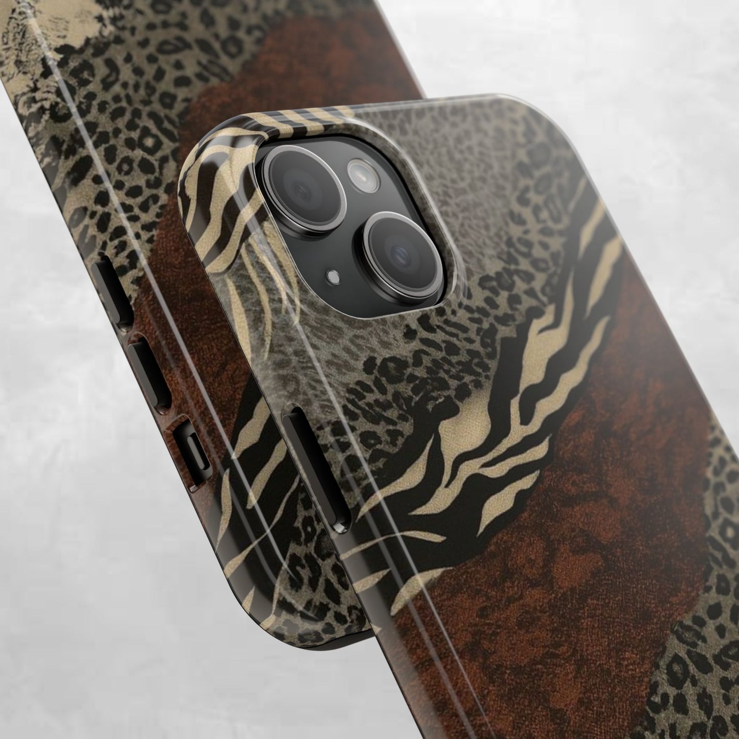 Safari Patchwork Tough Phone Case — Brown Leopard & Zebra Animal Print