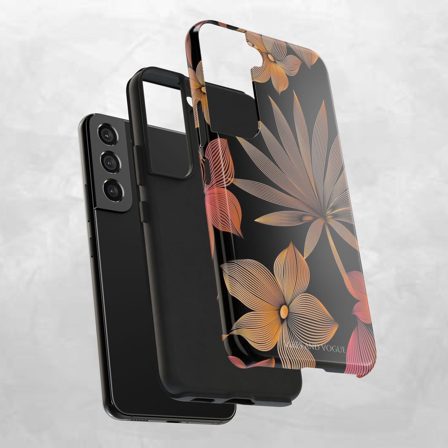 Tough Phone Case — Botanical Line Art Floral Design (Black & Copper)