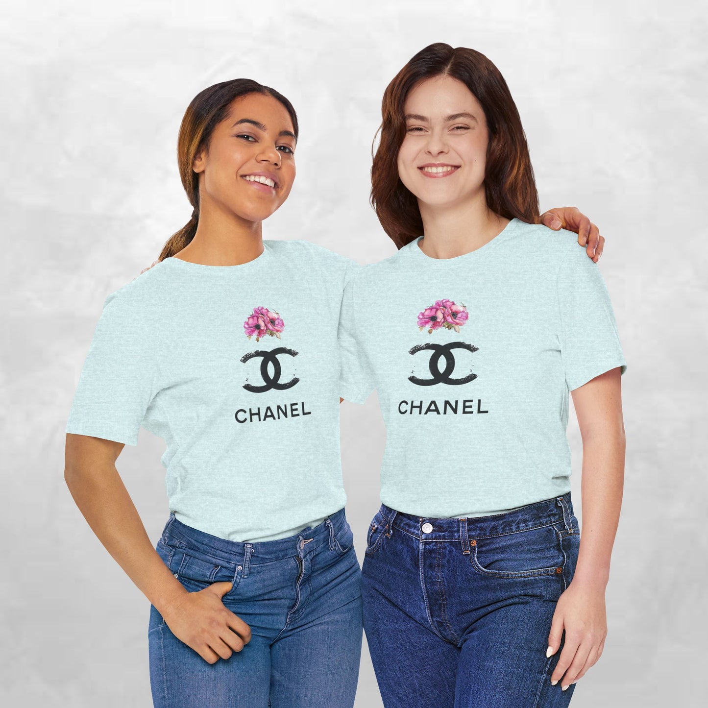 Chic Floral Logo Tee | Stylish Unisex Jersey Short Sleeve T-Shirt, Fashion Tee, Luxury Aesthetic, Gift for Her, Casual Wear, Trendy Apparel