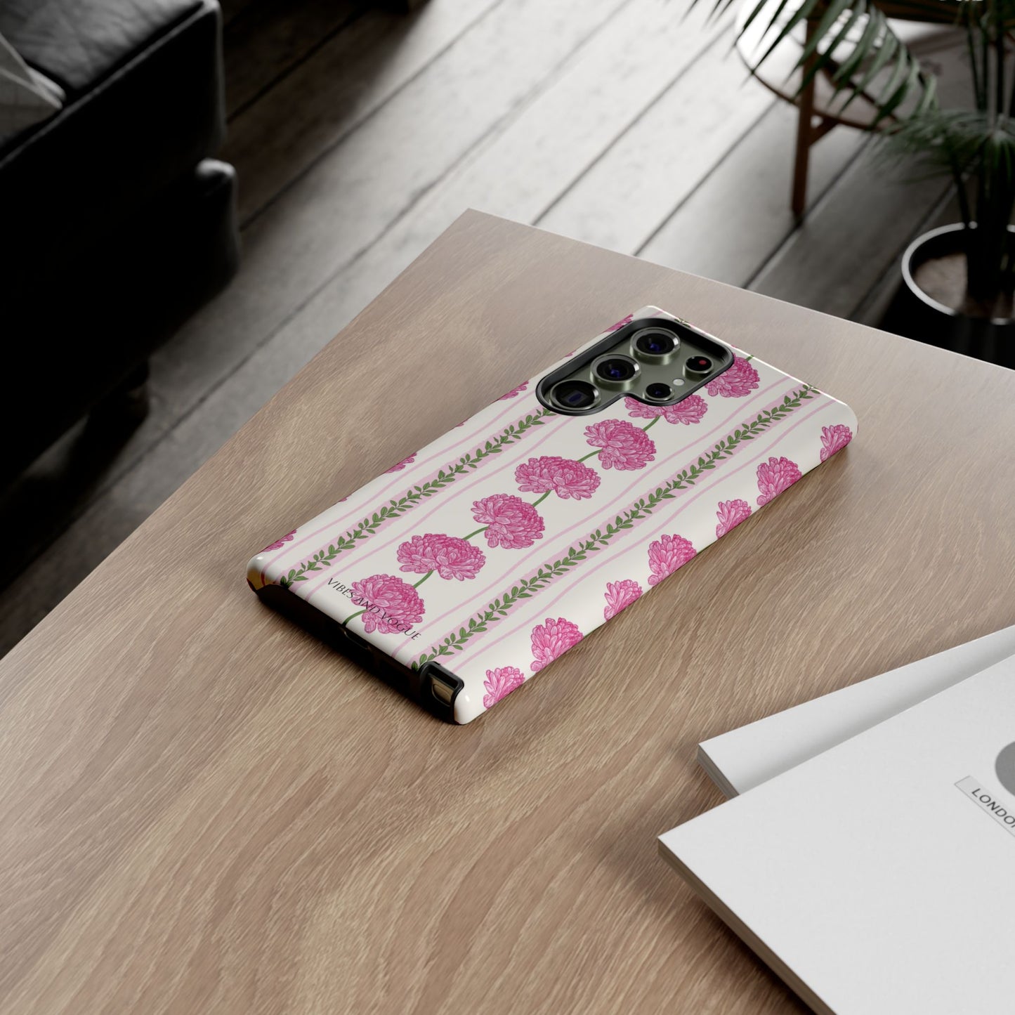 Floral Carnation Phone Case — Pink Vintage Stripe Tough Case