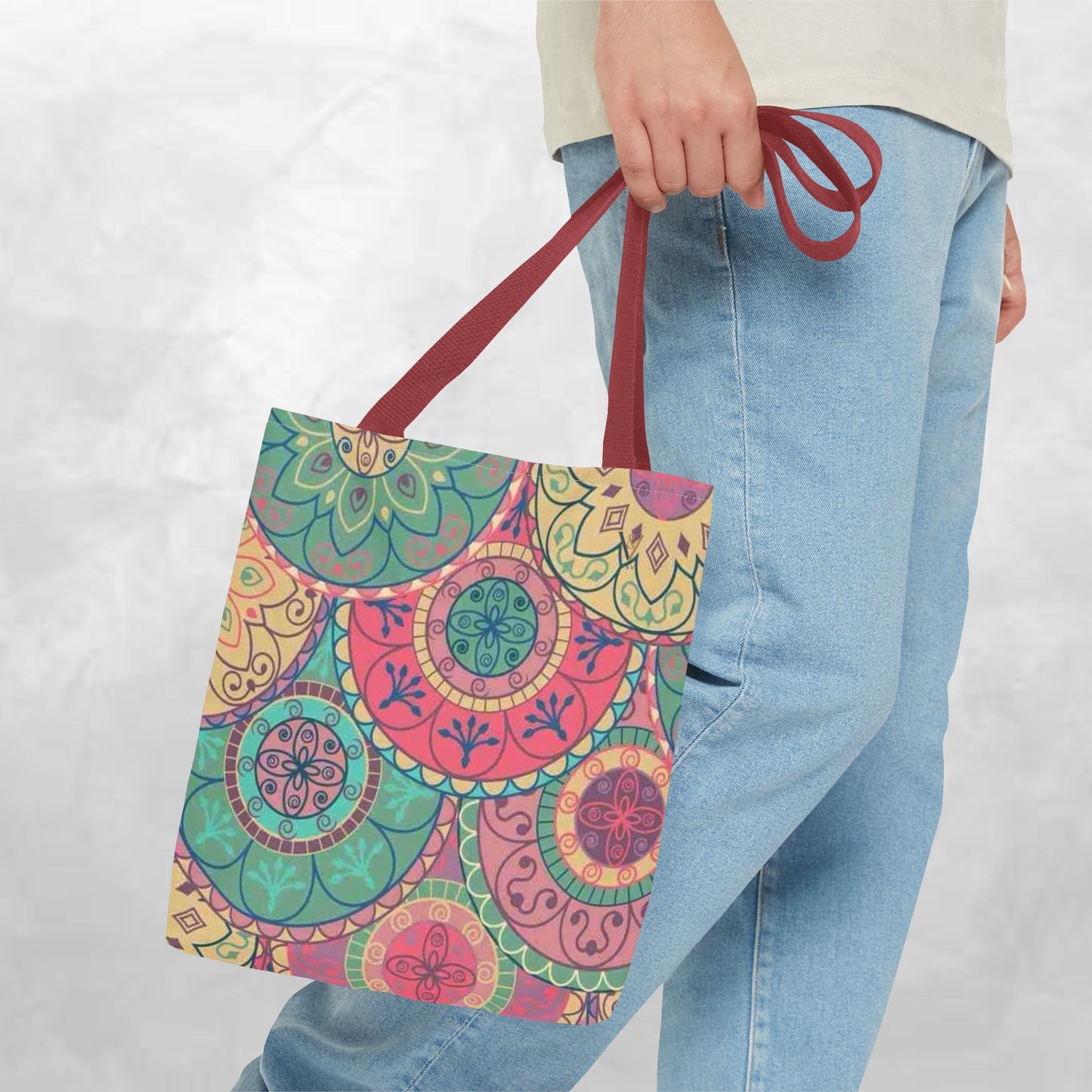Vibrant Mandala Tote Bag, Boho Chic Carrying Bag, Eco-Friendly Shopping Tote, Gypsy Style Grocery Bag, Summer Festival Accessory