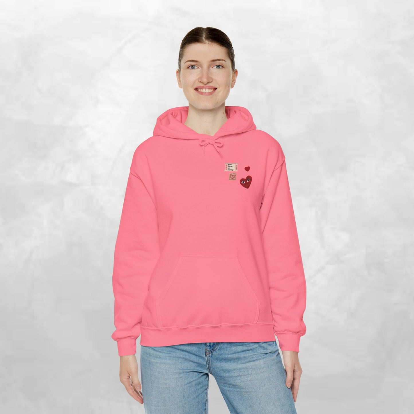 Hoodie — Tiny Vintage Valentine Hearts Chest Print