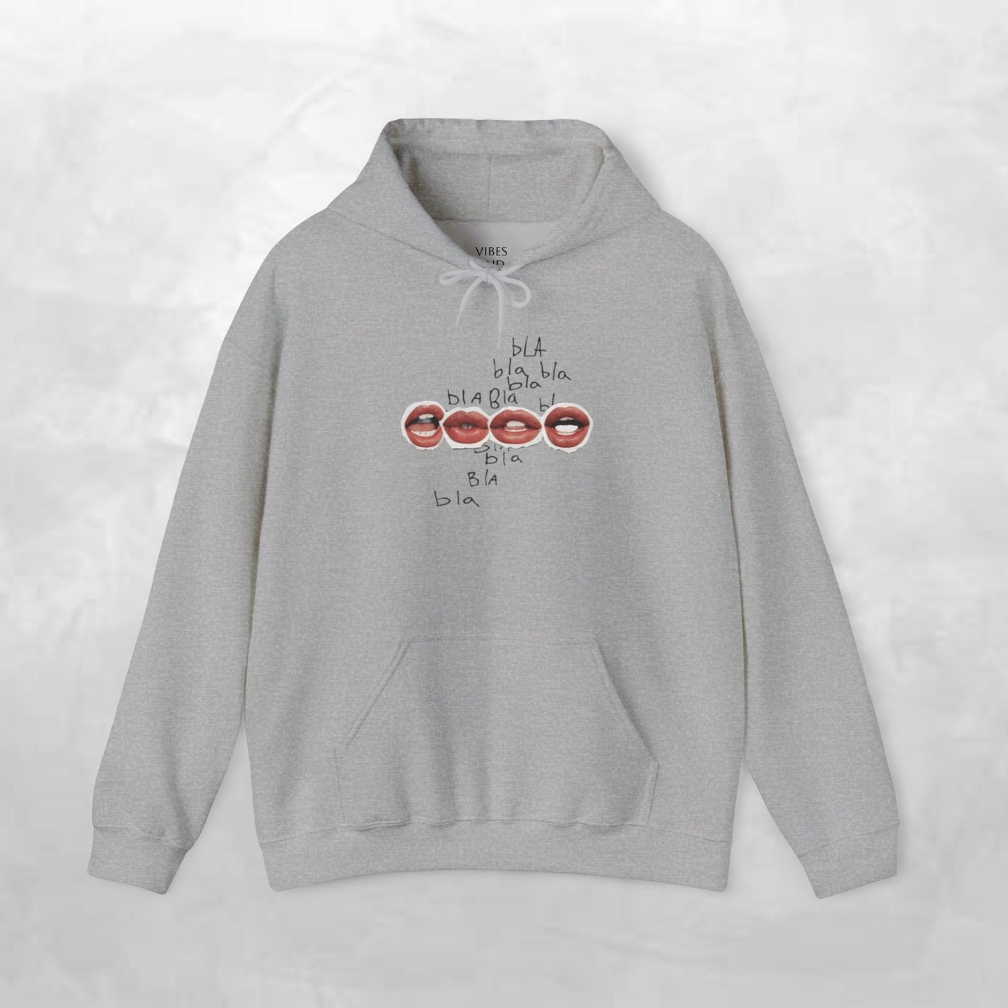 Graphic Hoodie — 'BLA BLA' Lip Print Pullover