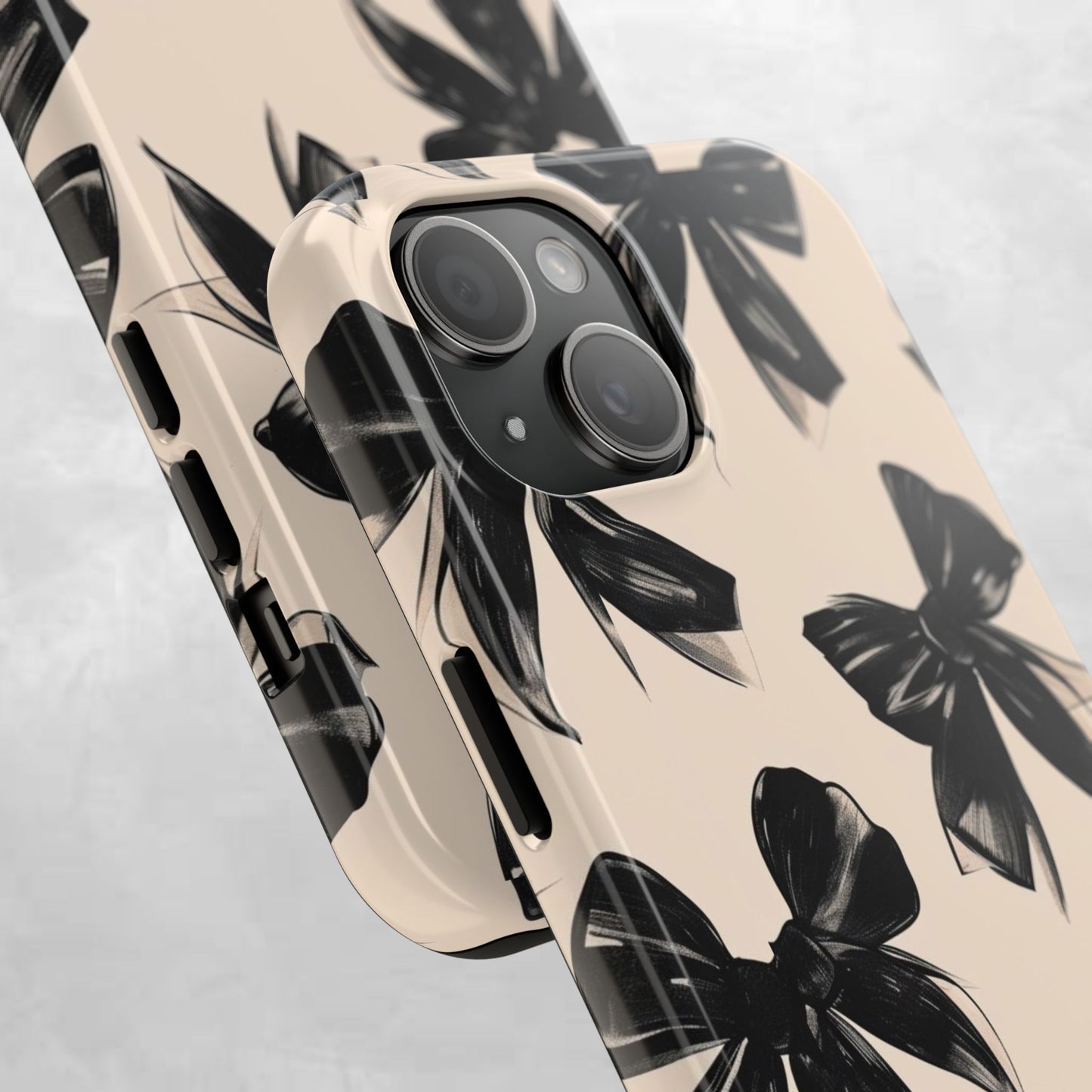 Tough Phone Case — Black Bow Pattern on Nude Background