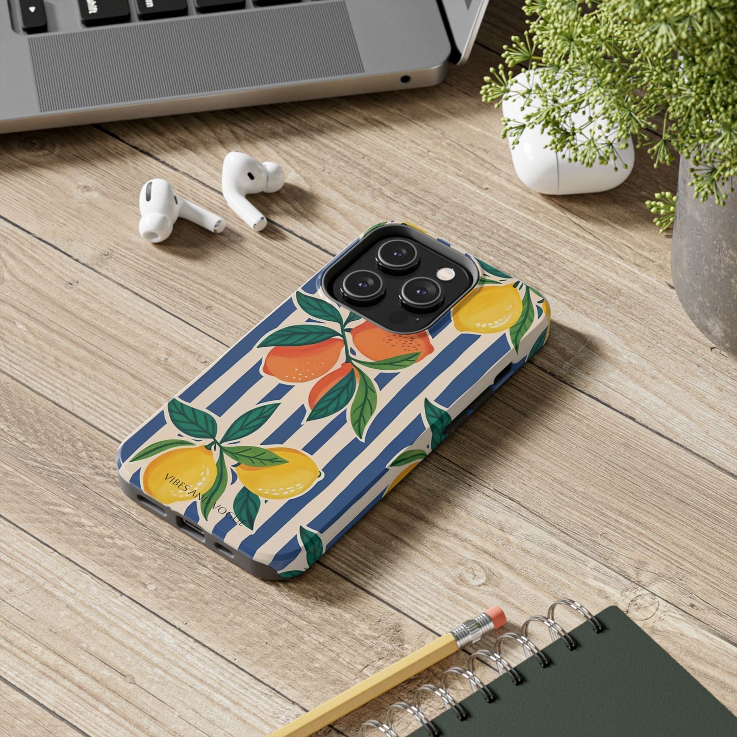 Lemon & Orange Stripe Tough Phone Case — Vibrant Citrus Pattern Protective Cover
