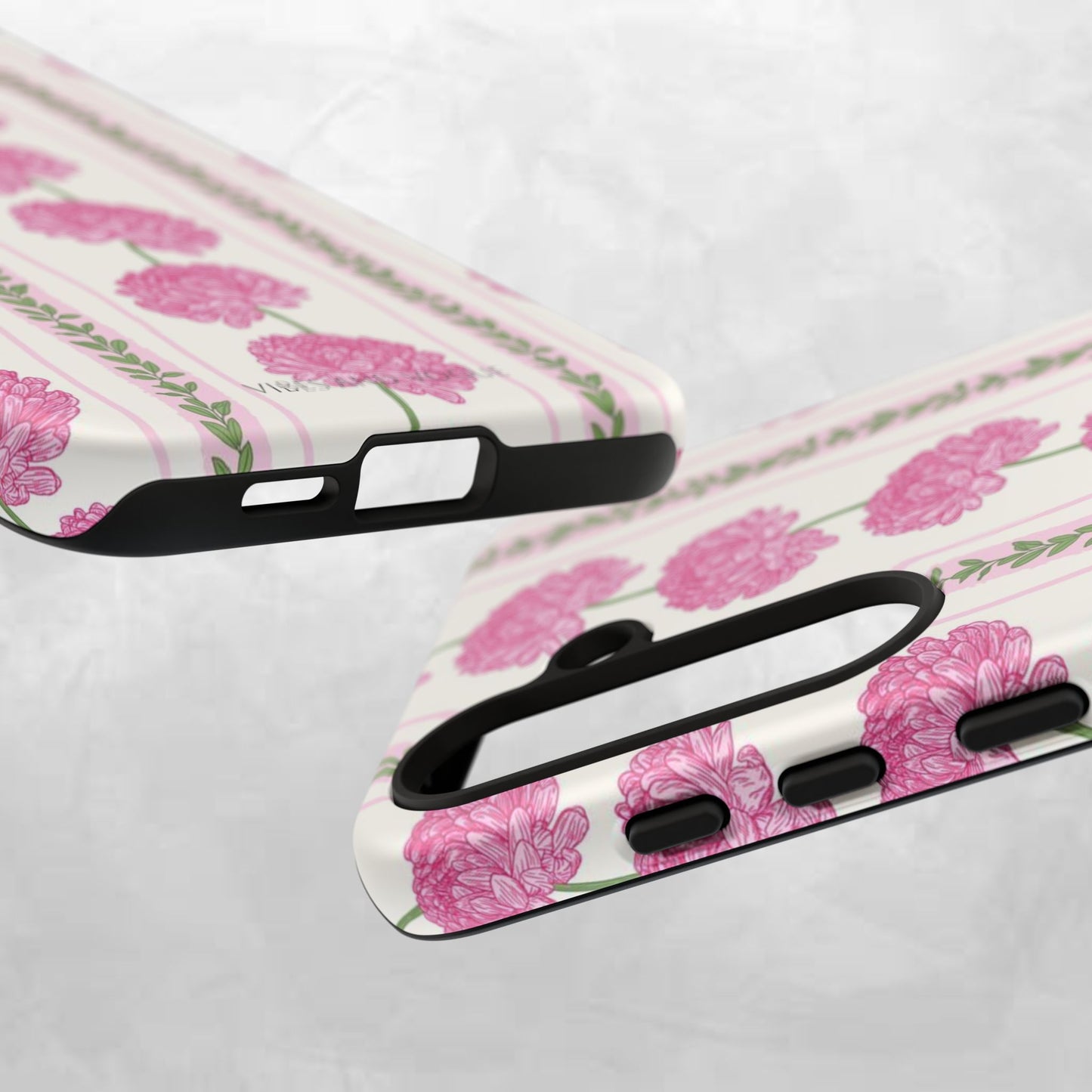 Floral Carnation Phone Case — Pink Vintage Stripe Tough Case