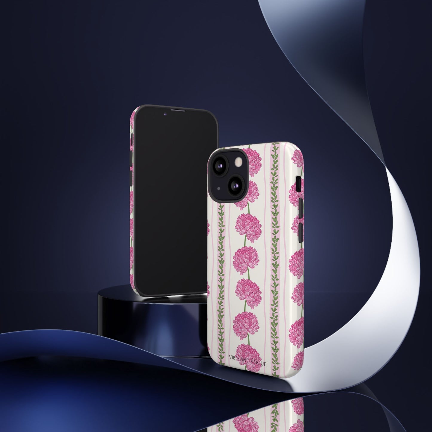 Floral Carnation Phone Case — Pink Vintage Stripe Tough Case