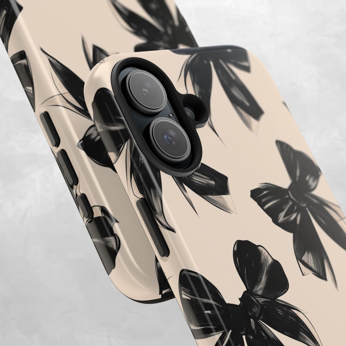 Tough Phone Case — Black Bow Pattern on Nude Background