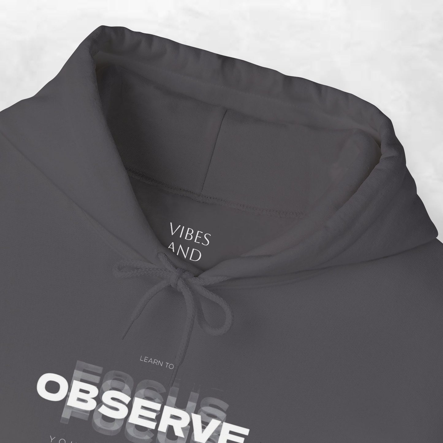 Observe Hoodie — Minimalist Glitch Text Black Pullover