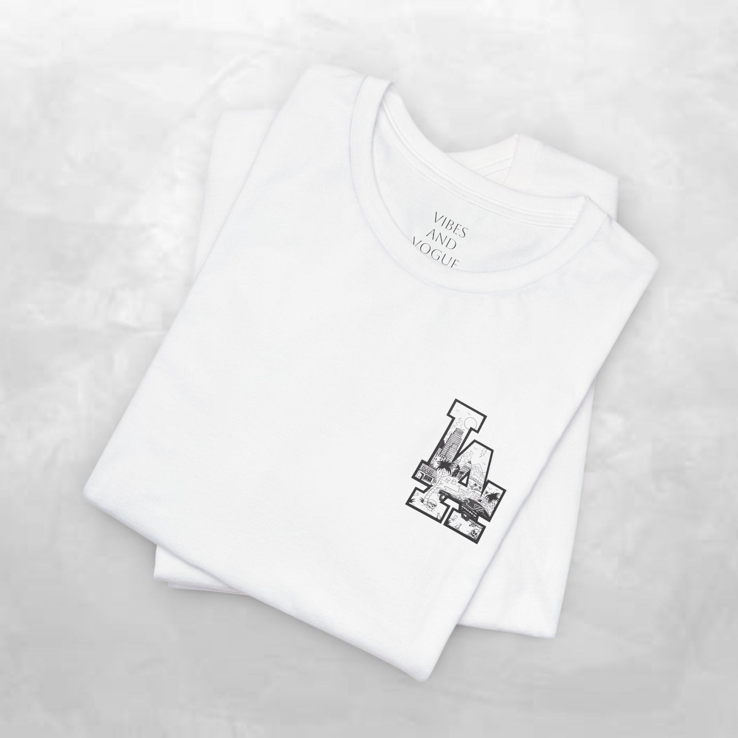 Minimalist Cityscape Pocket Tee — Small Black Line Art Chest Print