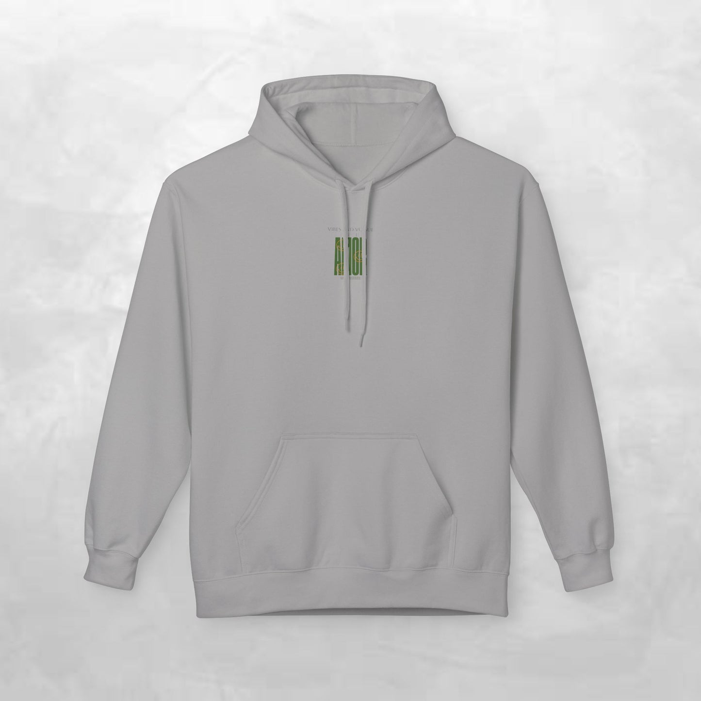 Amor Graphic Hoodie — Green Vintage Script Love Design