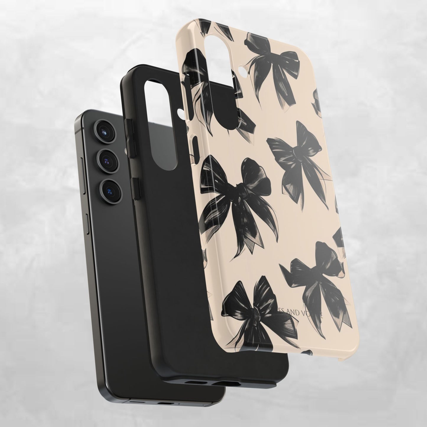 Tough Phone Case — Black Bow Pattern on Nude Background