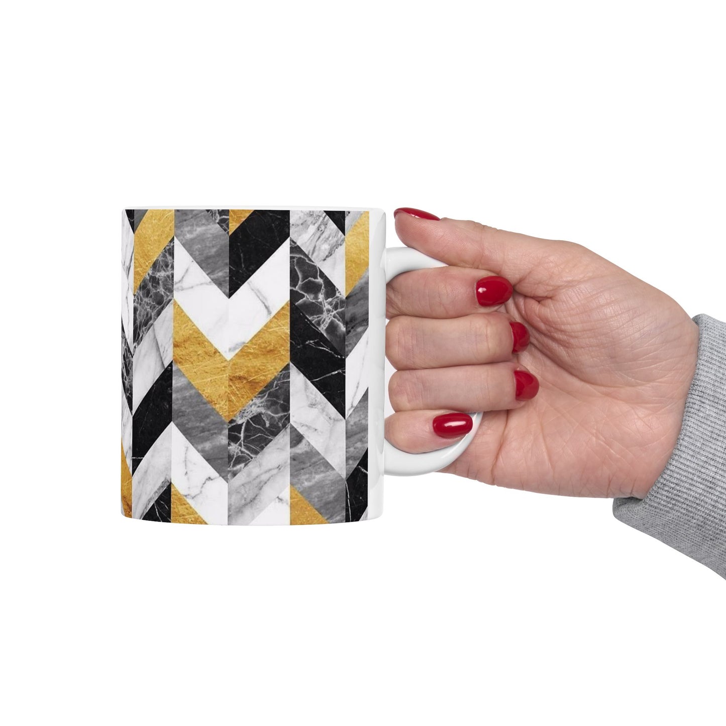 Luxurious Chevron Ceramic Mug - Marble & Gold Design (11oz, 15oz)