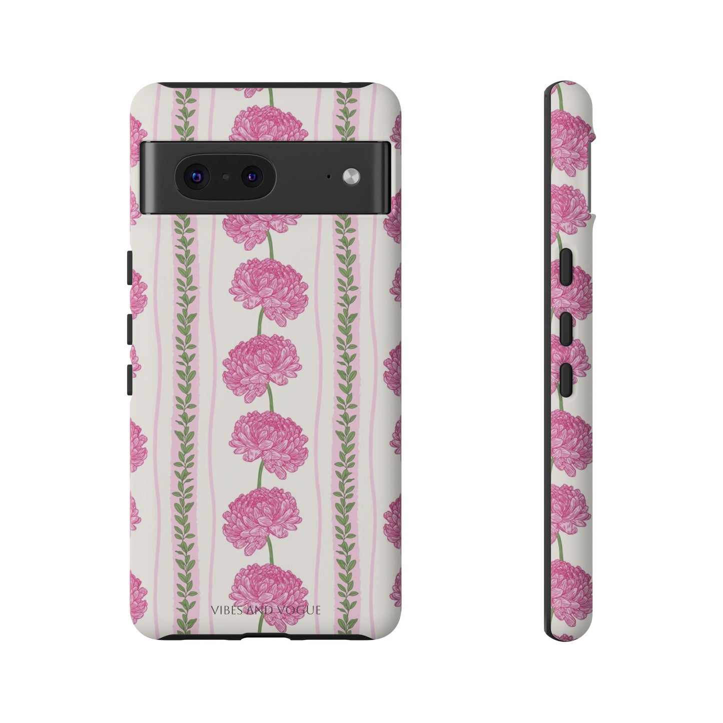 Floral Carnation Phone Case — Pink Vintage Stripe Tough Case