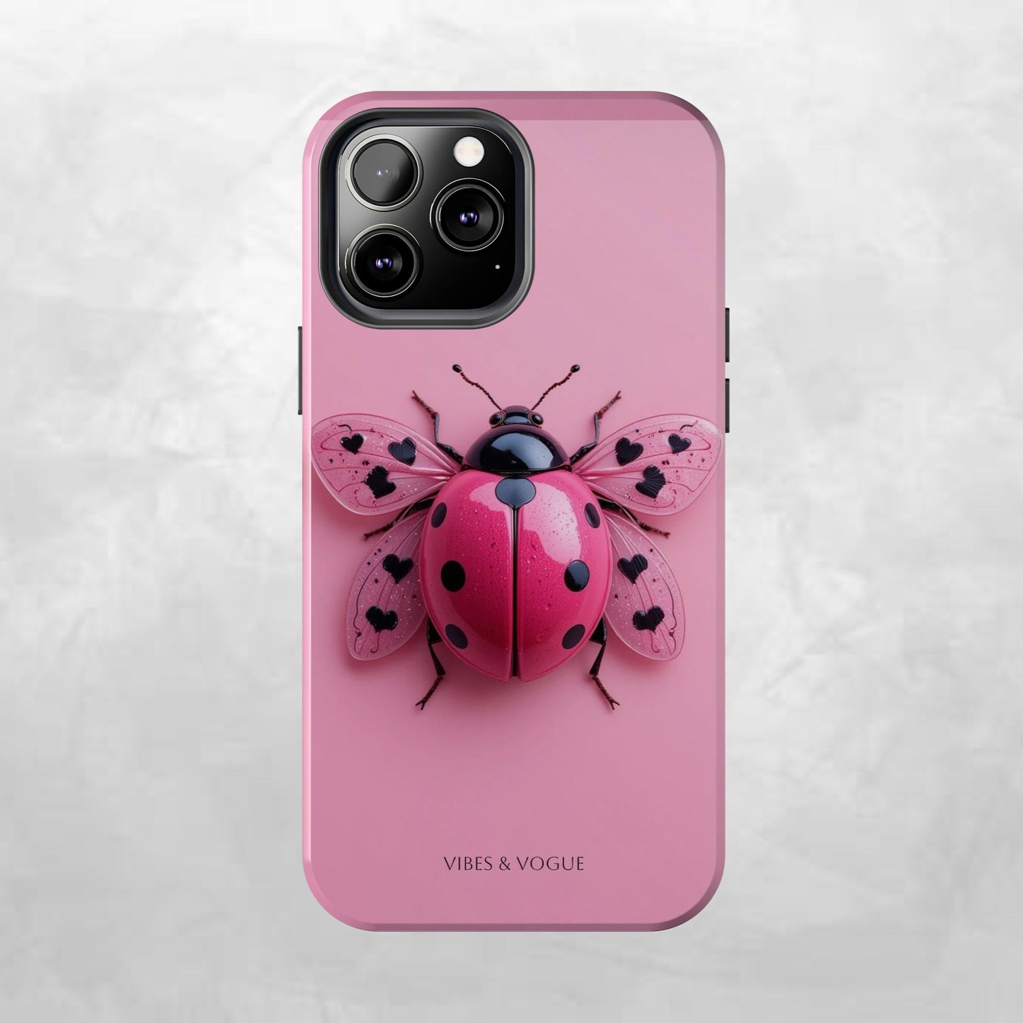 Pink Ladybug Tough Phone Case, Cute Phone Cover, Bug Lover Gift, Durable Smartphone Shell, Protective Tech Accessory