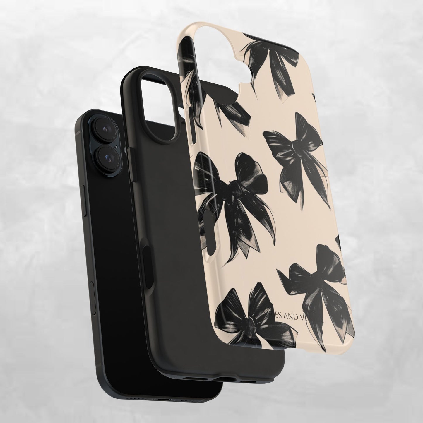 Tough Phone Case — Black Bow Pattern on Nude Background