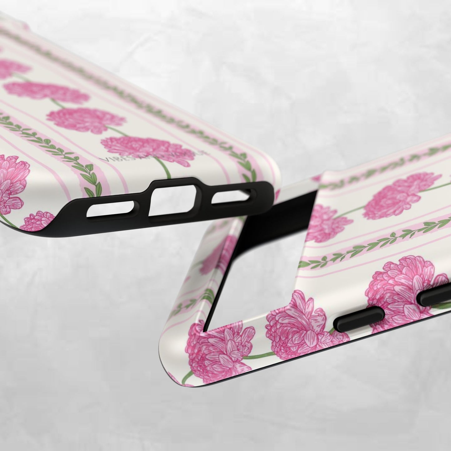 Floral Carnation Phone Case — Pink Vintage Stripe Tough Case
