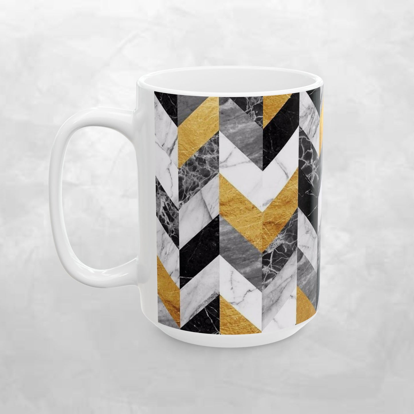 Luxurious Chevron Ceramic Mug - Marble & Gold Design (11oz, 15oz)