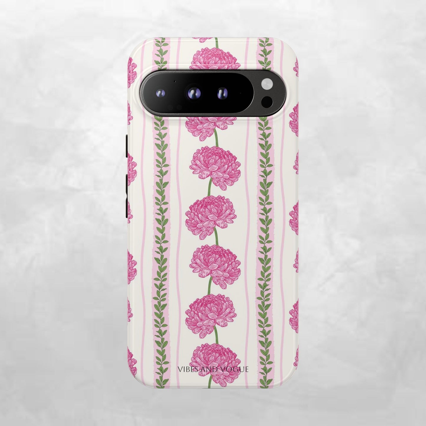 Floral Carnation Phone Case — Pink Vintage Stripe Tough Case