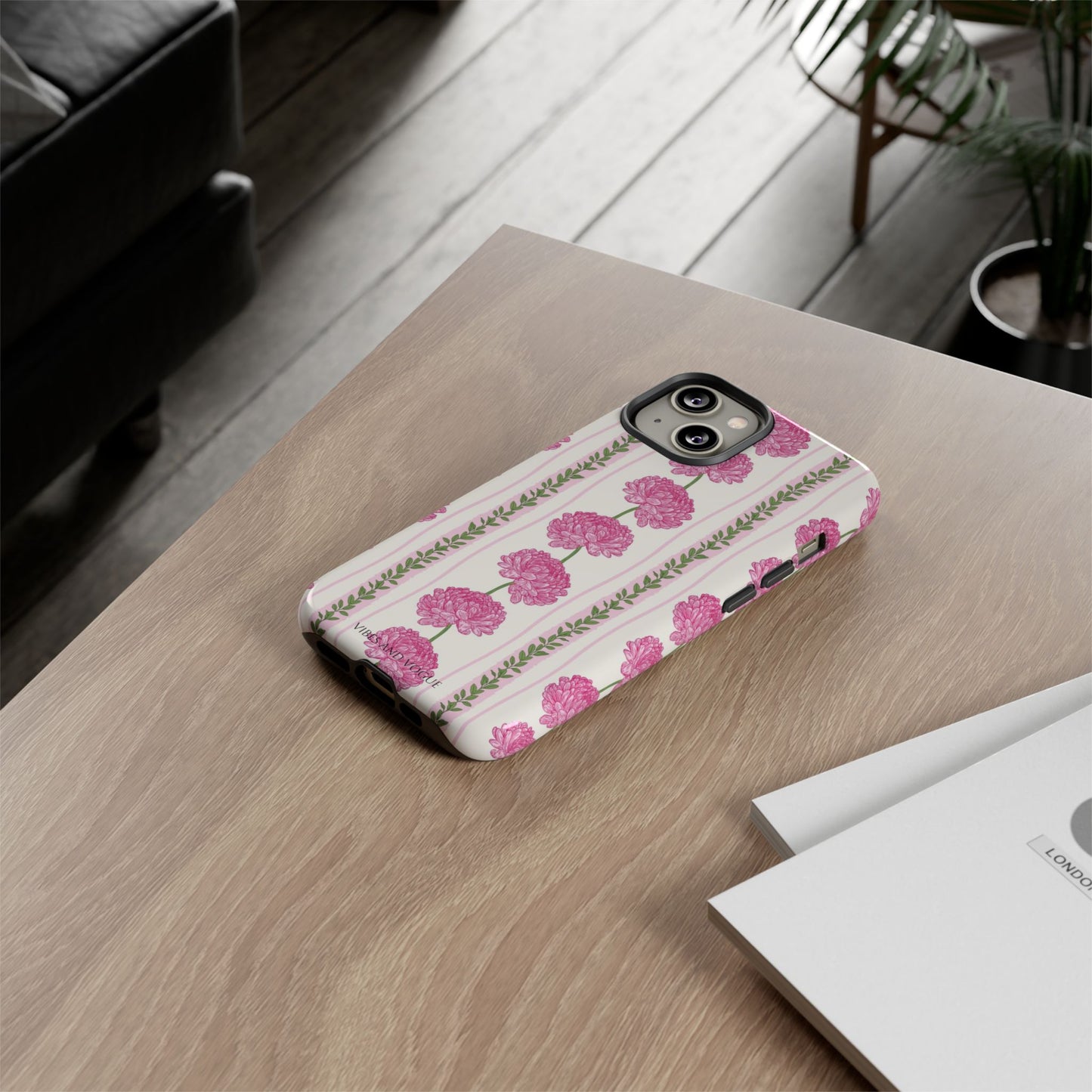 Floral Carnation Phone Case — Pink Vintage Stripe Tough Case