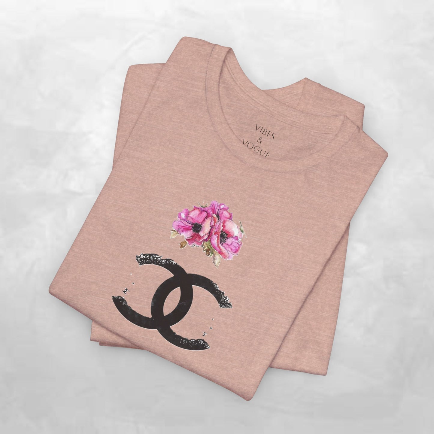Chic Floral Logo Tee | Stylish Unisex Jersey Short Sleeve T-Shirt, Fashion Tee, Luxury Aesthetic, Gift for Her, Casual Wear, Trendy Apparel