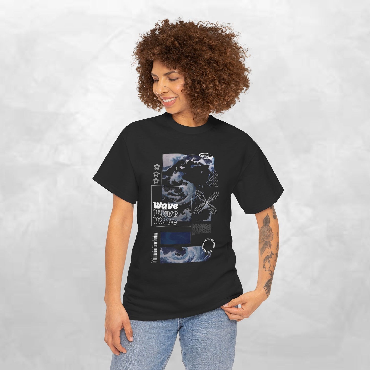 Wave Graphic Tee — Retro Surf Collage T-Shirt